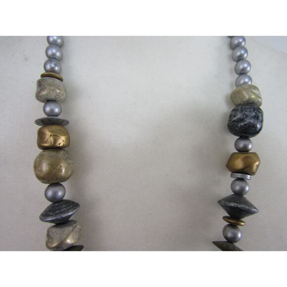 Silver Gold Tone Beaded Necklace 24" Boho Cottagecore Grunge Chunky Whimsigoth - Picture 2 of 6